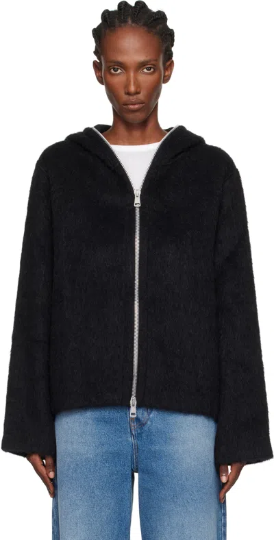 Our Legacy Black Full Zip Hoodie In Black Hairy Wool