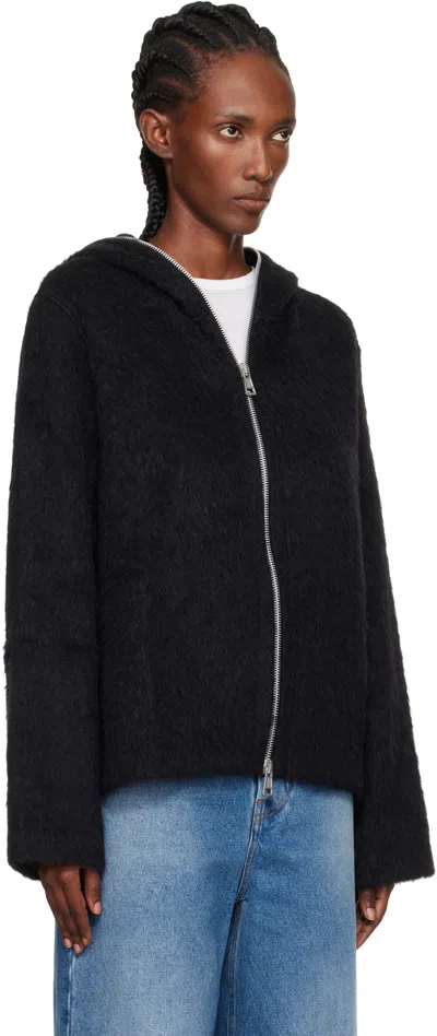 Our Legacy Black Full Zip Hoodie In Black Hairy Wool