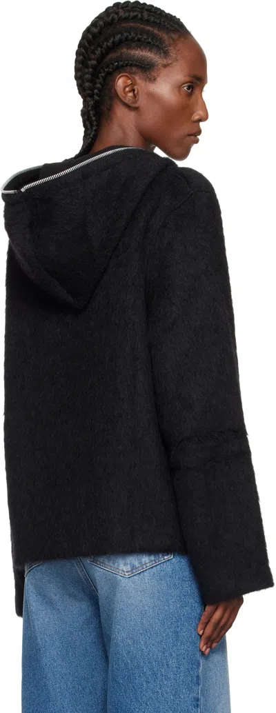 Our Legacy Black Full Zip Hoodie In Black Hairy Wool