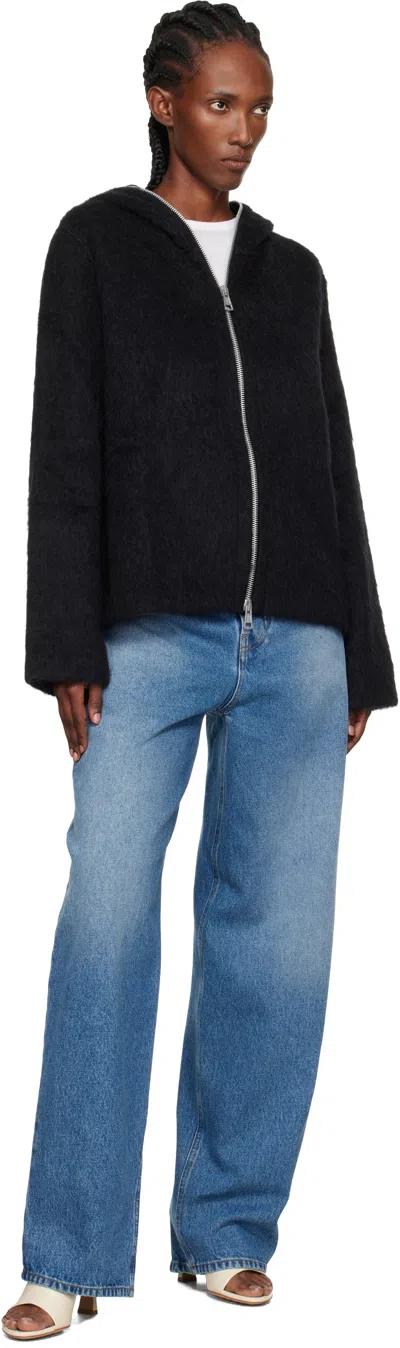 Our Legacy Black Full Zip Hoodie In Black Hairy Wool