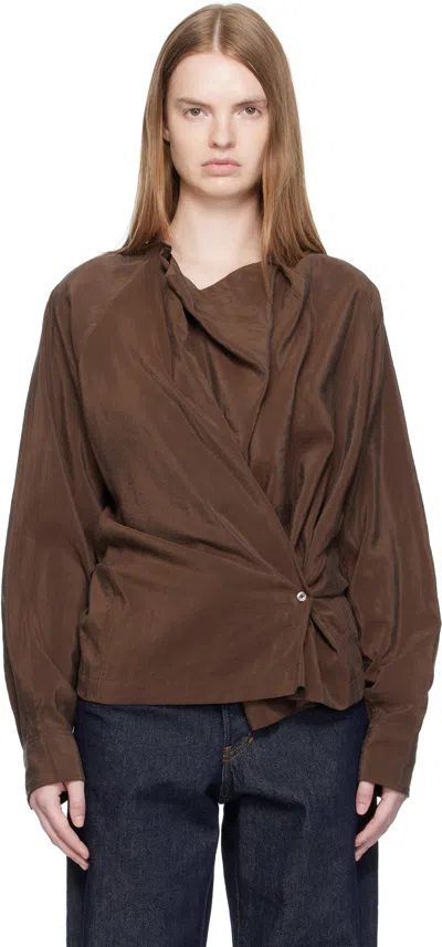 Lemaire Straight Collar Twisted Cotton Shirt In Brown