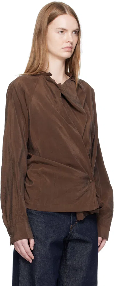 Lemaire Straight Collar Twisted Cotton Shirt In Brown