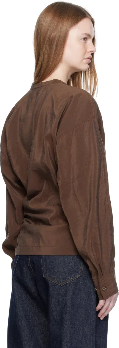 Lemaire Straight Collar Twisted Cotton Shirt In Brown