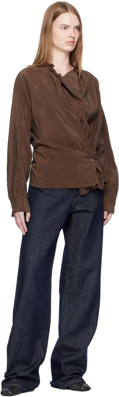 Lemaire Straight Collar Twisted Cotton Shirt In Brown
