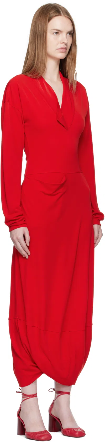 Lemaire Pocket-detail Cowl-neck Midi Dress In Red