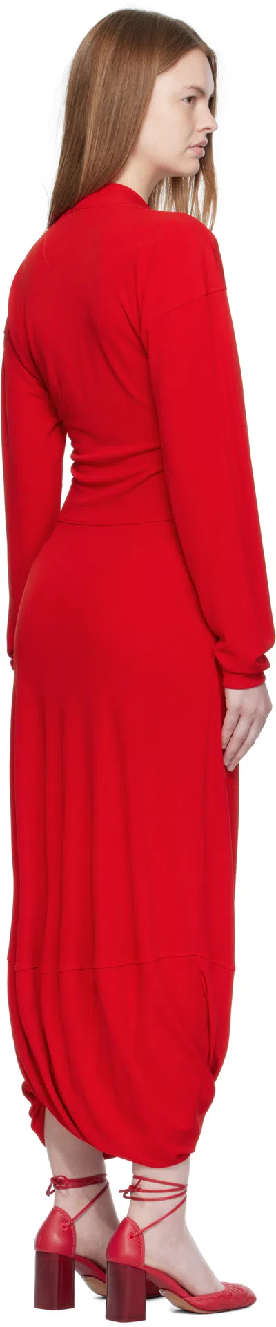 Lemaire Pocket-detail Cowl-neck Midi Dress In Red