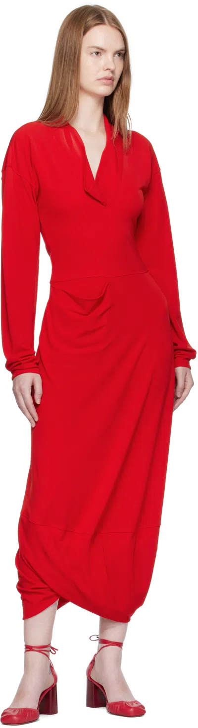 Lemaire Pocket-detail Cowl-neck Midi Dress In Red