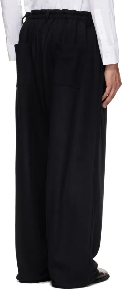 Yohji Yamamoto Black Wool Gabardine Side Tuck Trousers In Black