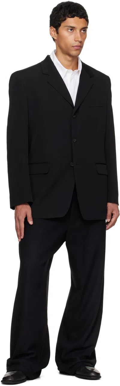 Yohji Yamamoto Black Wool Gabardine Side Tuck Trousers In Black
