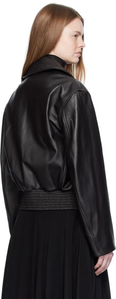 Lemaire Brown Boxy Leather Blouson Jacket In Black