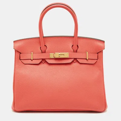 Pre-owned Hermes Rose Jaipur Taurillon Clemence Leather Gold Finish Birkin 30 Bag In Pink
