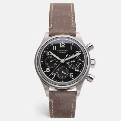 Pre-owned Longines Black Stainless Steel Avigation Bigeye L2.816.4 Automatic Leather Wristlet Men's Wristwatch 40.5 Mm