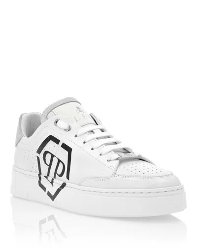 Philipp Plein Perforated Leather Sneakers Logo Detail In White