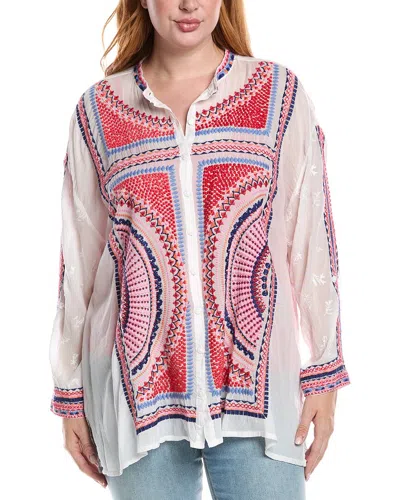 Johnny Was The Audrey Mandarin Collar Shirt In White In Pink