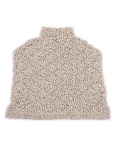 Antonelli Intricate Openwork Sleeveless Knitted Top In Brown