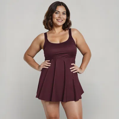 Calypsa Women's Plus Amber Flared Tankini Swim Top With Adjustable Straps And Removable Cups In Burgundy