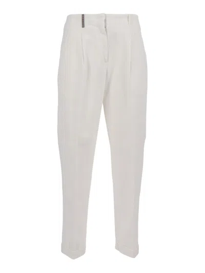 Peserico Cropped Trousers With Tapered Leg In White