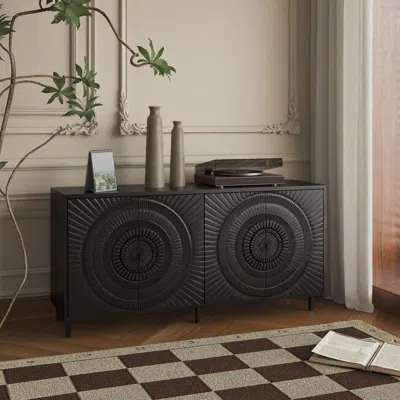 Streamdale Furniture Streamdale Black Wood Sideboard Buffet Storage Cabinet In Black