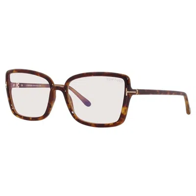 Tom Ford Eyeglasses Butterfly Full Rim, Vintage Havana Frame And Clear Demo Lenses Lens Ft5813-b055 In Brown