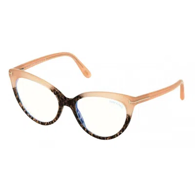 Tom Ford Eyeglasses Cat Eye Full Rim, Colored Havana Frame And Clear Blue Light Block Lenses Lens Ft5674-b055 In Neutral
