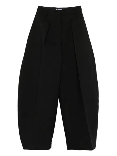 Jacquemus High Waist Balloon Shape Wide Leg Trousers In Black