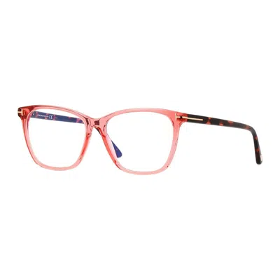 Tom Ford Eyeglasses Square Full Rim, Transparent Pink/havana Frame And Clear Blue Light Block Lens Ft5762-b07 In Pink