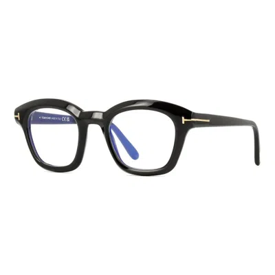 Tom Ford Eyeglasses Oval Full Rim, Shiny Black Frame And Clear Blue Light Block Lens Ft5961-b001 In Black