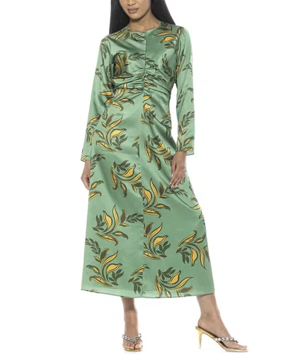 Alexia Admor Floral Long Sleeve Satin Dress In Green