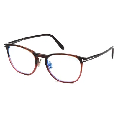 Tom Ford Eyeglasses Round Full Rim, Shiny Burgundy Frame And Blue Light Block Lenses Lens Ft5700-b054 In Brown