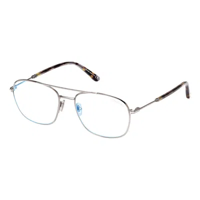 Tom Ford Eyeglasses Square Full Rim, Shiny Dark Gunmetal Frame And Clear Blue Light Block Lens Ft5830-b008 In Gray