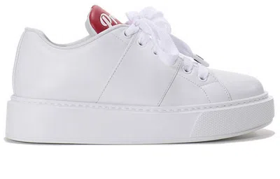 Prada (wmns)  Leather Platform Sneakers 'white With Red Tongue' In Multi