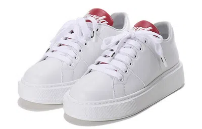 Prada (wmns)  Leather Platform Sneakers 'white With Red Tongue' In Multi