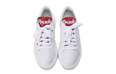 Prada (wmns)  Leather Platform Sneakers 'white With Red Tongue' In Multi