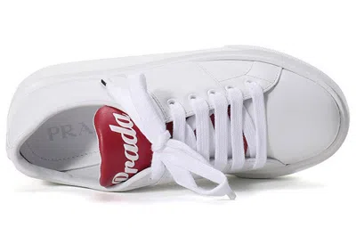 Prada (wmns)  Leather Platform Sneakers 'white With Red Tongue' In Multi
