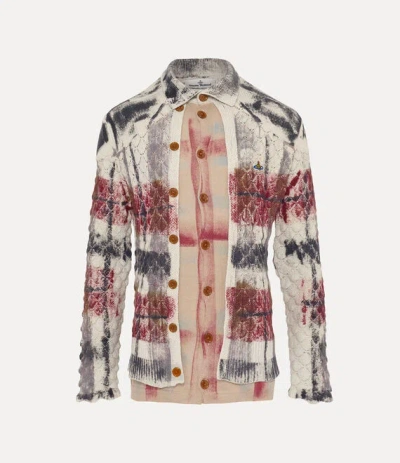 Vivienne Westwood Dual Tartan Cardigan Wool Cotton Blend M/l Unisex In Gray