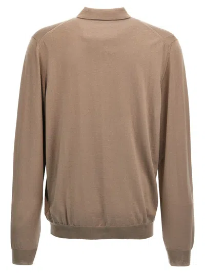 Zanone Wool Knit Polo Shirt With Classic Collar And Cuffed Sleeves In Brown