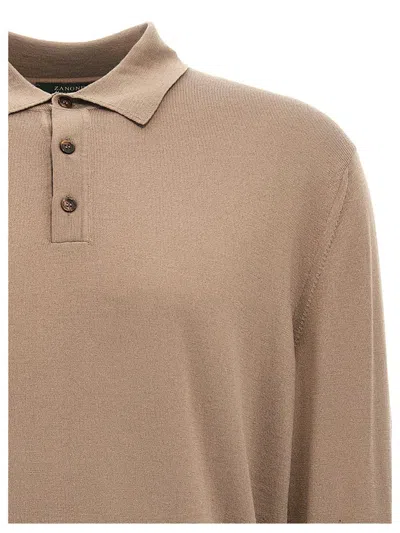 Zanone Wool Knit Polo Shirt With Classic Collar And Cuffed Sleeves In Brown