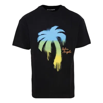 Palm Angels Crew-neck T-shirt With Spray Maxi Print In Black