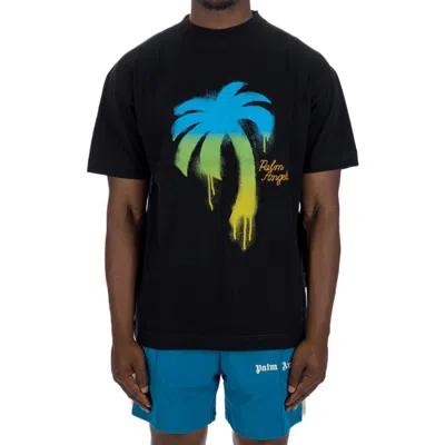 Palm Angels Crew-neck T-shirt With Spray Maxi Print In Black
