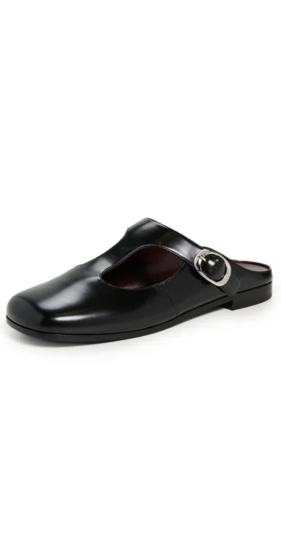 Tory Burch Violet T Strap Mules Perfect Black In Black