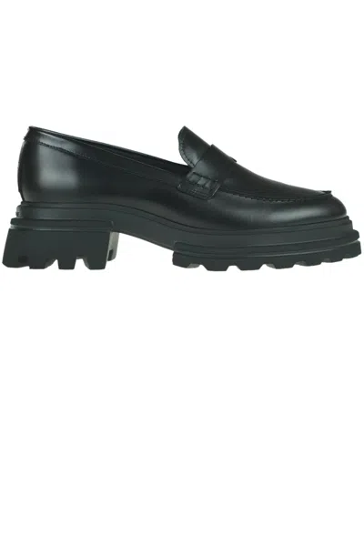 Hogan Polished Leather Loafers In Black