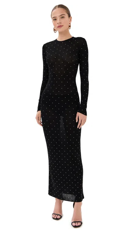 Rabanne Fitted Long Knit Dress With Round Neckline And Rhinestone Embellishments In Black