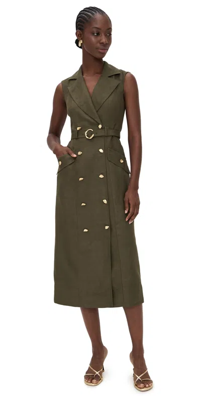 Aje Blake Utility Midi Dress Khaki In Green