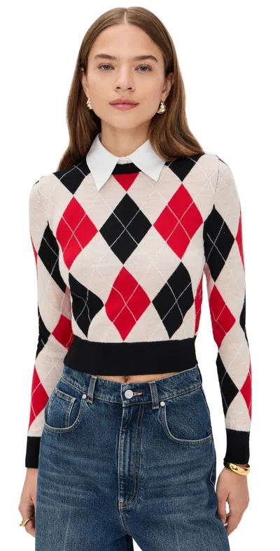 Alice And Olivia Carolann Collared Argyle Sweater In Multi