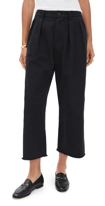 Denimist Cropped Double Pleat Wide Leg Chino Pants Black In Gold