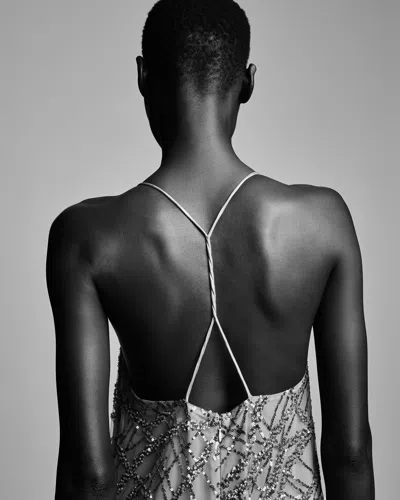 Emporio Armani Long Tulle Dress With All-over Micro-sequin And Jet Embroidery In Gray