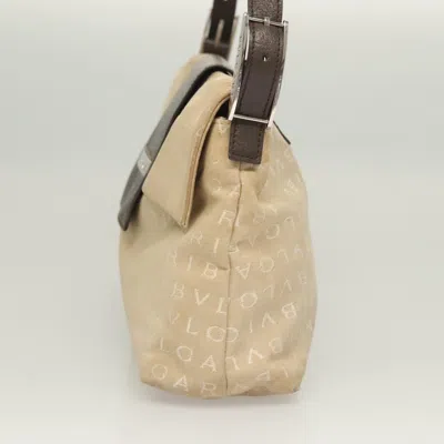 Pre-owned Bulgari Logo Beige Canvas Shoulder Bag ()
