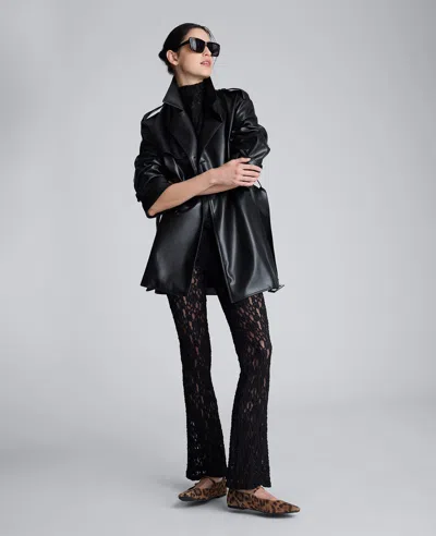 Kenneth Cole Faux Leather Double Breasted Trench In Black