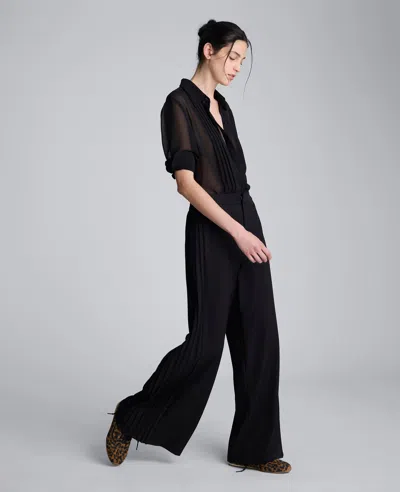 Kenneth Cole Luxe Twill Side Pleat Wide Leg Pant In Black