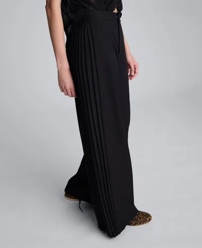 Kenneth Cole Luxe Twill Side Pleat Wide Leg Pant In Black